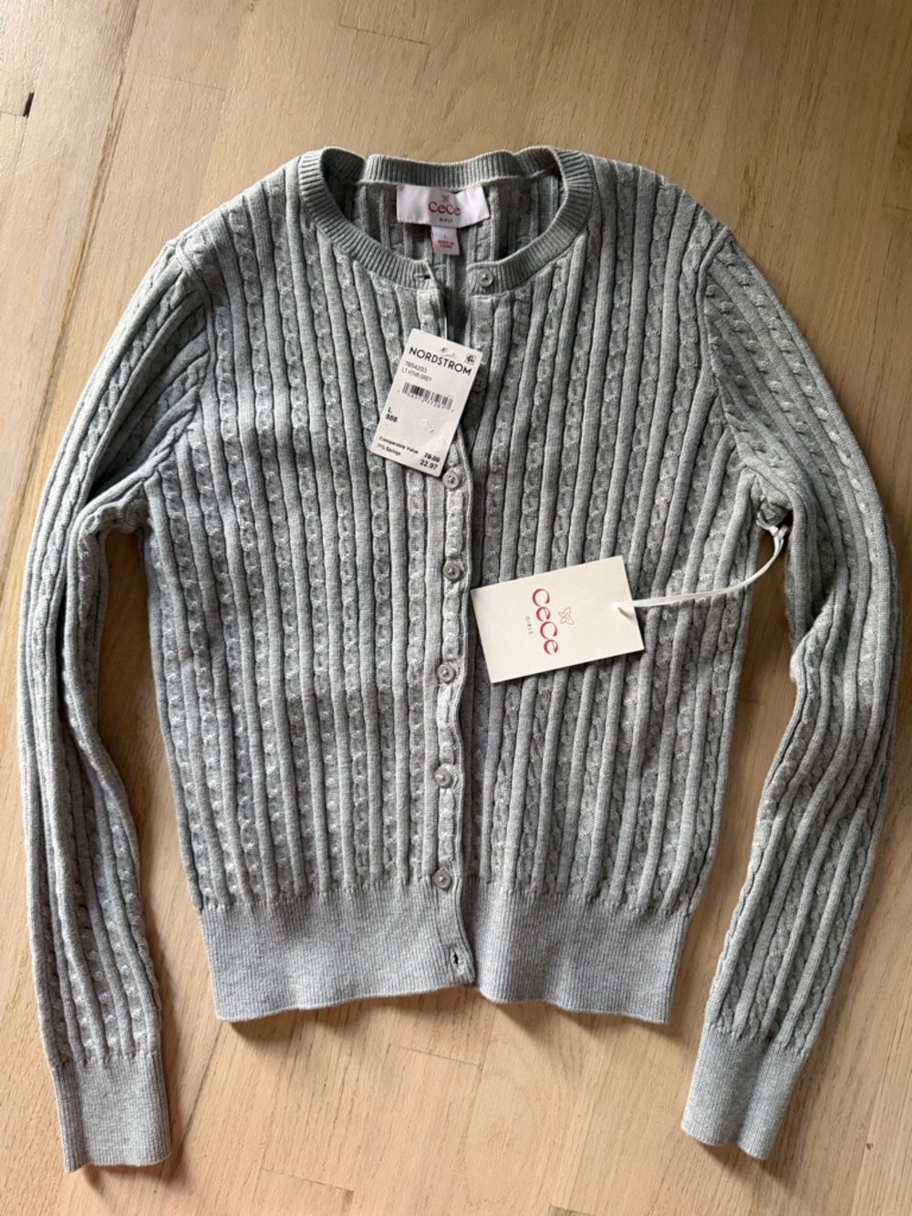 NWT Girls CeCe Gray Cable-Knit Button Cardigan